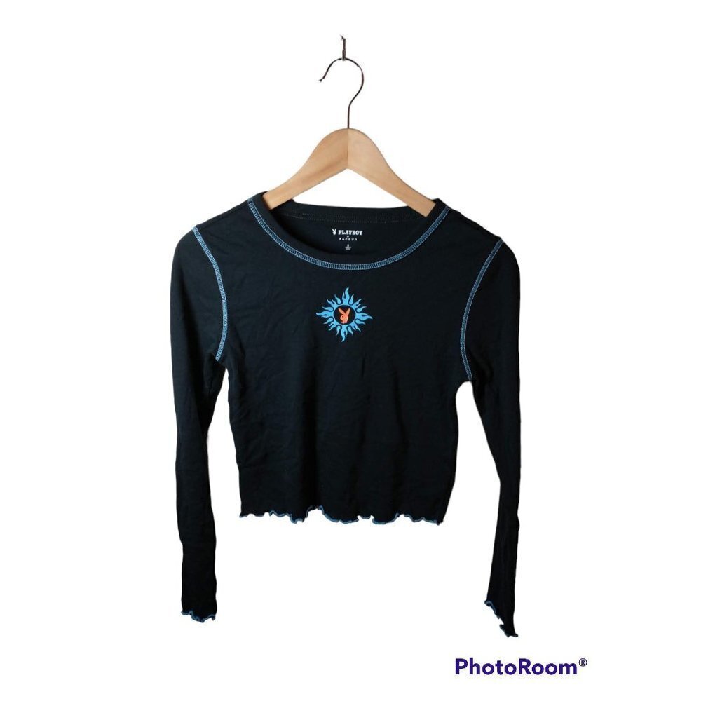 ☀️PacSun Playboy Collaboration Cropped Scalloped Hem Surfer t-shirt, women's S